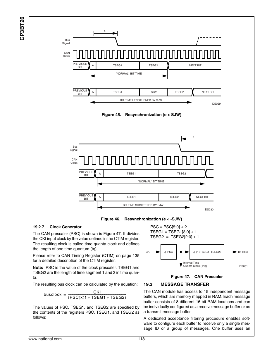 3 message transfer, Message transfer, Sjw (see figure 45 | See figure 46, Cp3bt26 | National CP3BT26 User Manual | Page 118 / 278