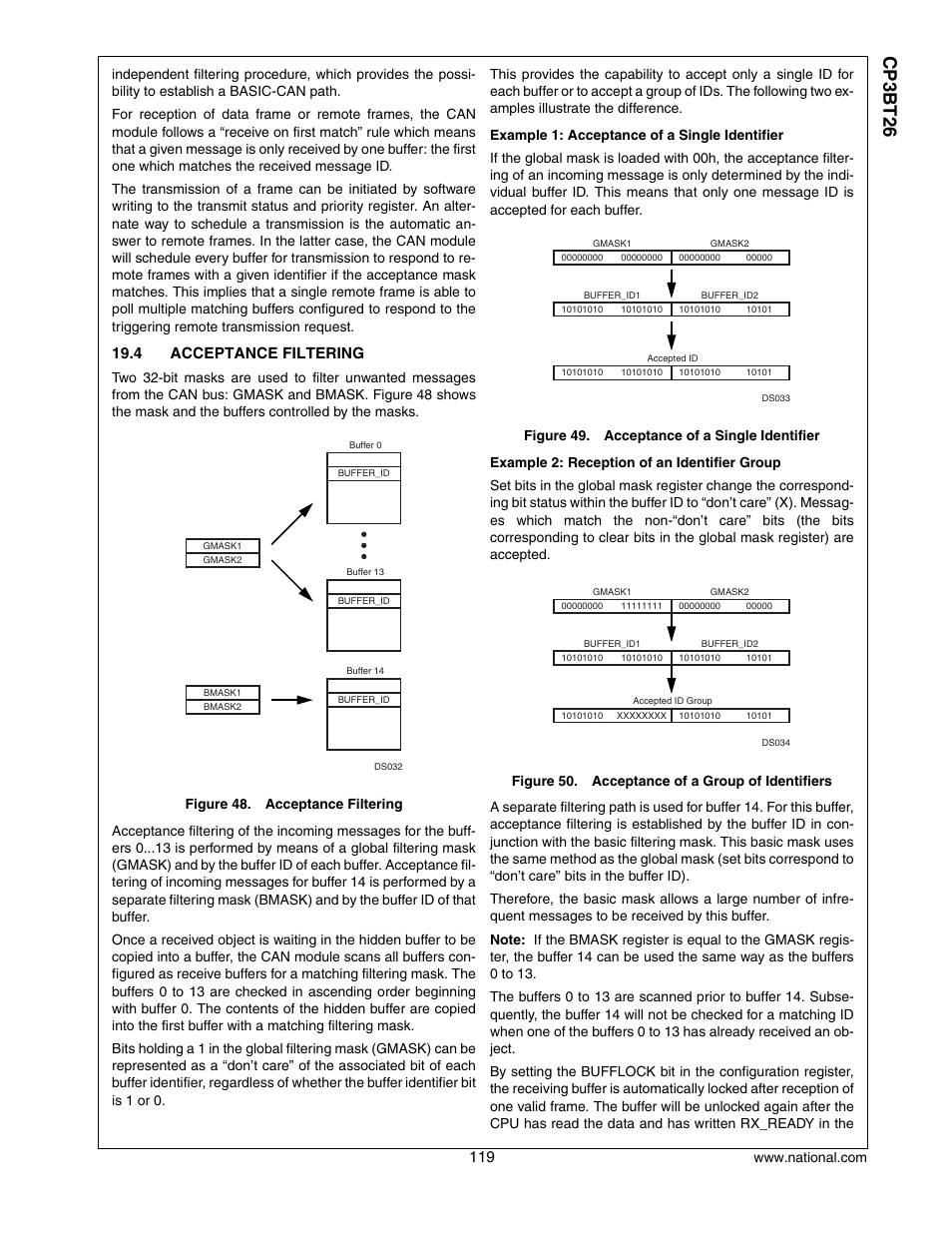 4 acceptance filtering, Acceptance filtering, Cp3 bt26 | National CP3BT26 User Manual | Page 119 / 278