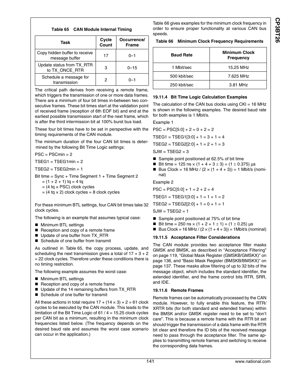 Table 65. th, Cp3 bt26 | National CP3BT26 User Manual | Page 141 / 278