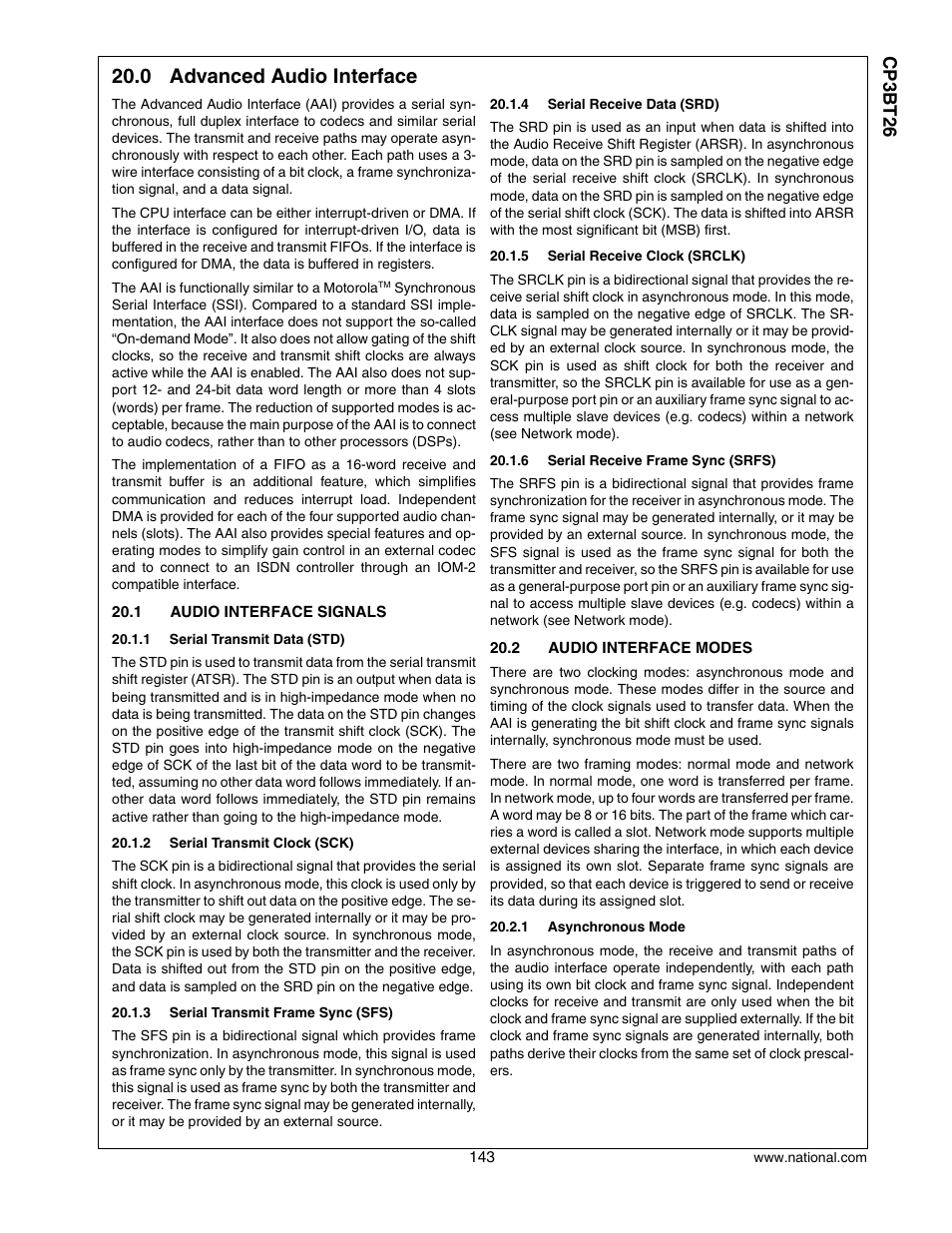 0 advanced audio interface, 1 audio interface signals, 2 audio interface modes | Advanced audio interface, Audio interface signals, Audio interface modes, Cp3 bt26 | National CP3BT26 User Manual | Page 143 / 278