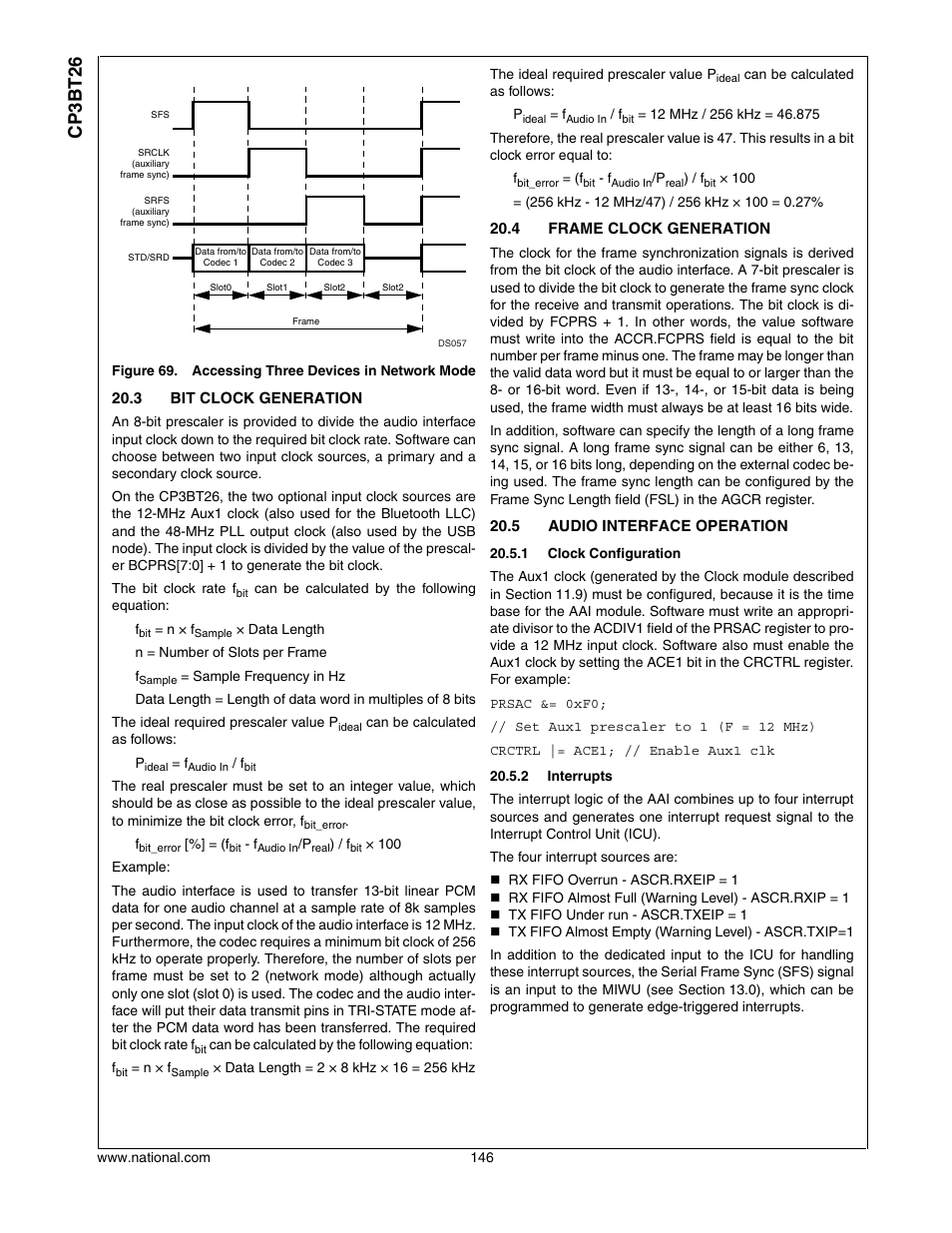 3 bit clock generation, 4 frame clock generation, 5 audio interface operation | Bit clock generation, Frame clock generation, Audio interface operation, Cp3bt26 | National CP3BT26 User Manual | Page 146 / 278