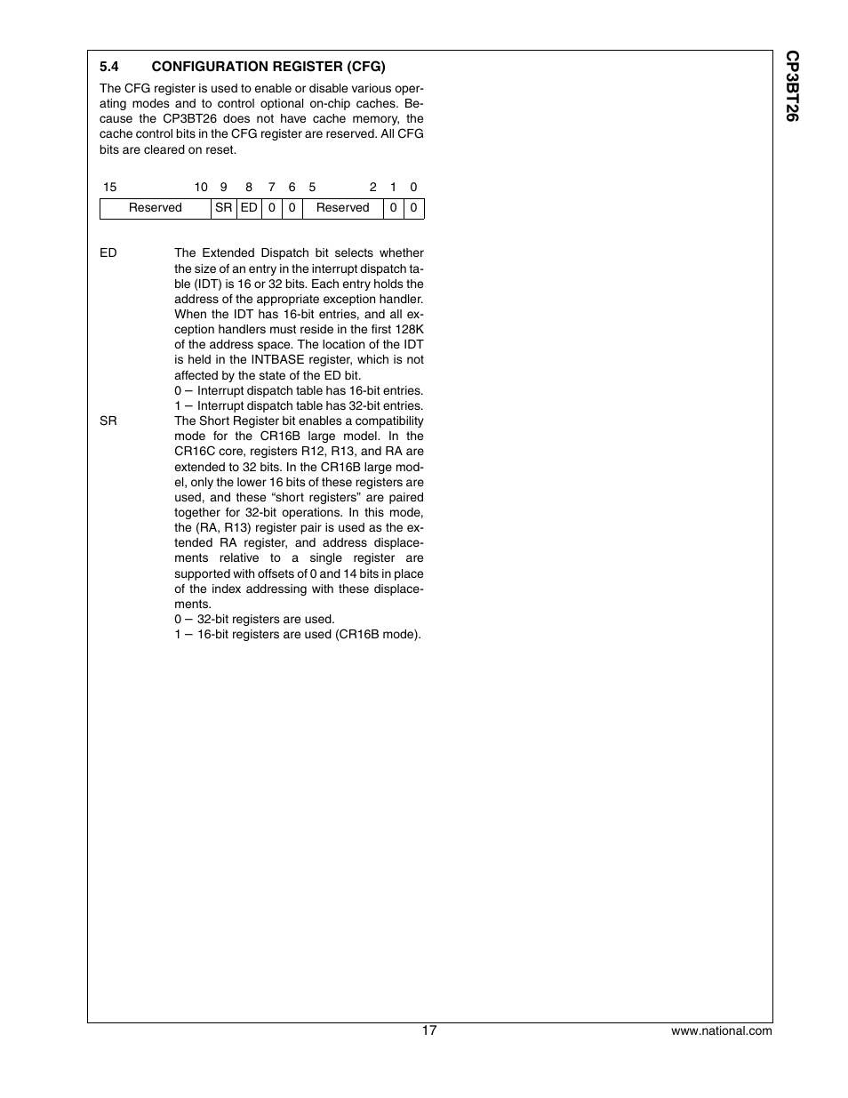 4 configuration register (cfg), Configuration register (cfg), Cp3 bt26 | National CP3BT26 User Manual | Page 17 / 278