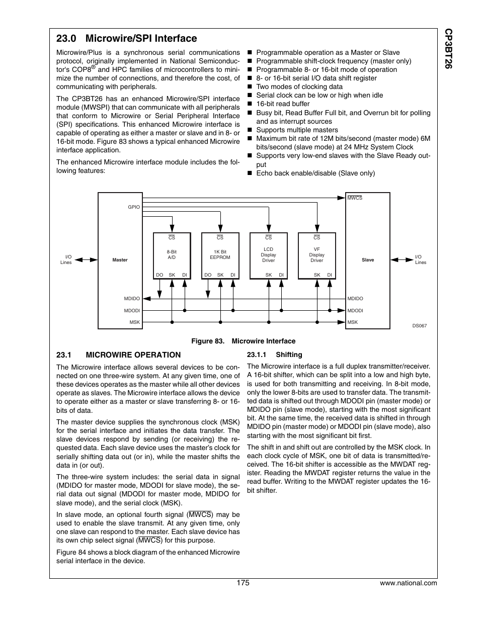 0 microwire/spi interface, 1 microwire operation, Microwire/spi interface | Microwire operation, Cp3 bt26 | National CP3BT26 User Manual | Page 175 / 278