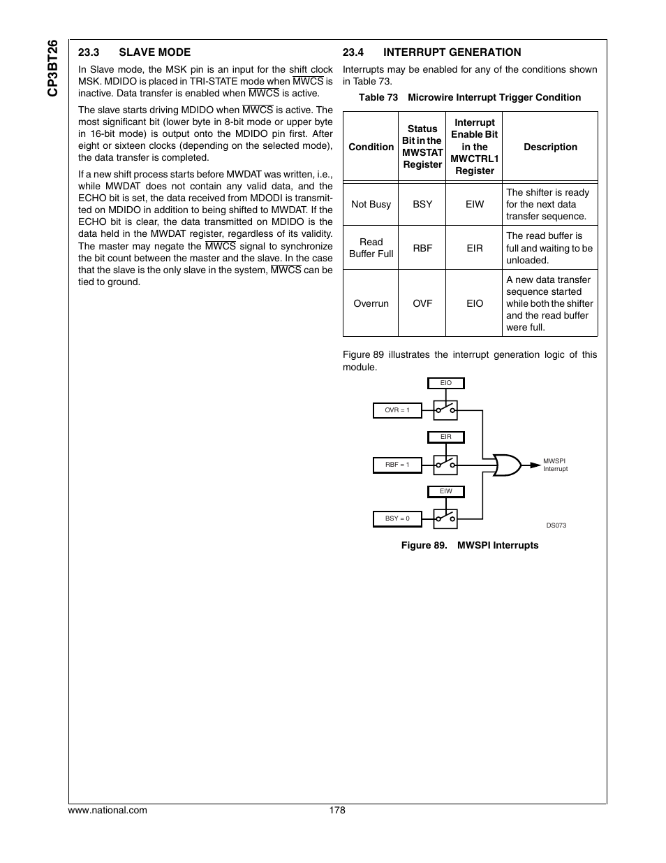 3 slave mode, 4 interrupt generation, Slave mode | Interrupt generation, Cp3bt26 | National CP3BT26 User Manual | Page 178 / 278