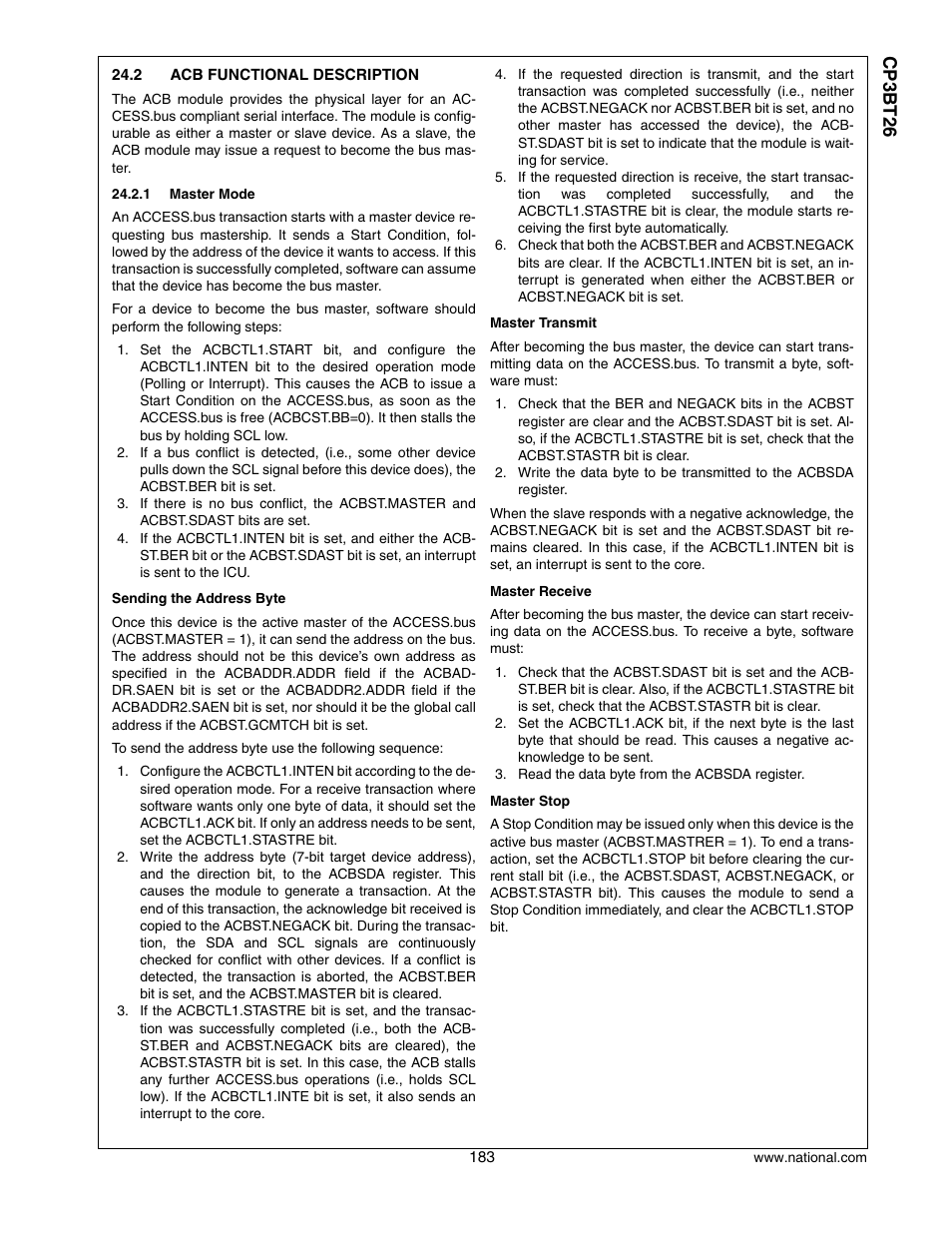 2 acb functional description, Acb functional description, Cp3 bt26 | National CP3BT26 User Manual | Page 183 / 278