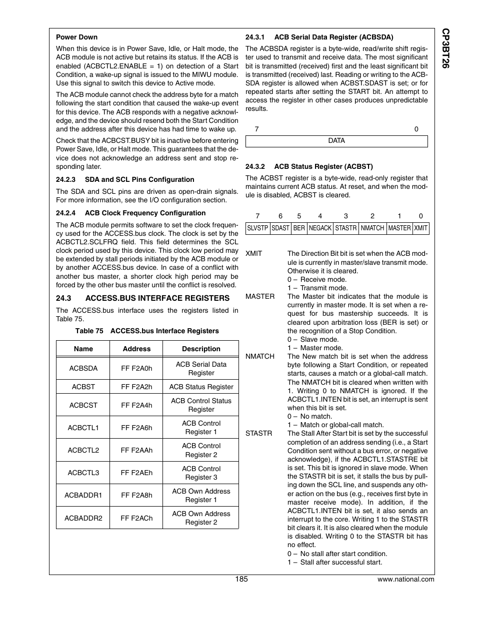 3 access.bus interface registers, Access.bus interface registers, Cp3 bt26 | National CP3BT26 User Manual | Page 185 / 278