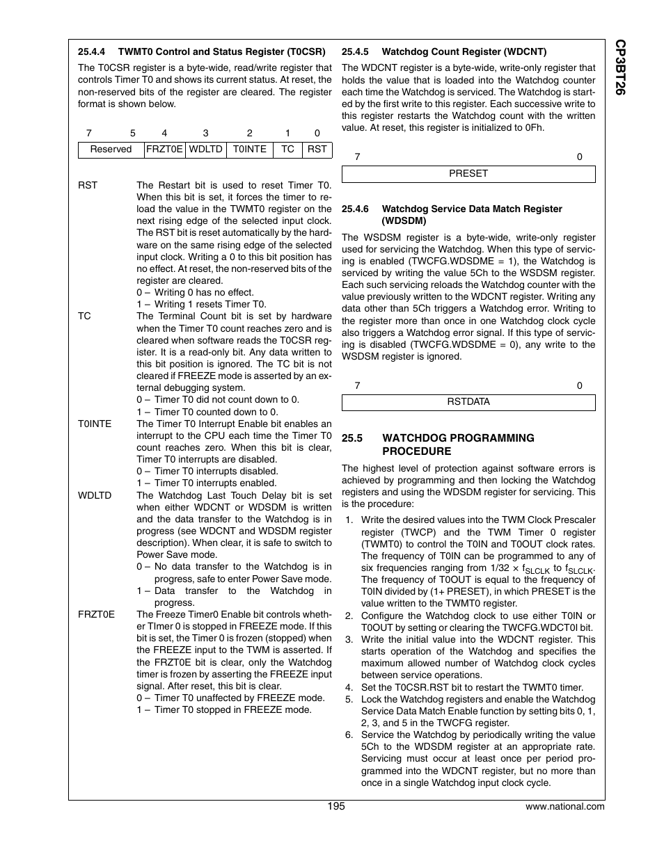 5 watchdog programming procedure, Watchdog programming procedure, Cp3 bt26 | National CP3BT26 User Manual | Page 195 / 278