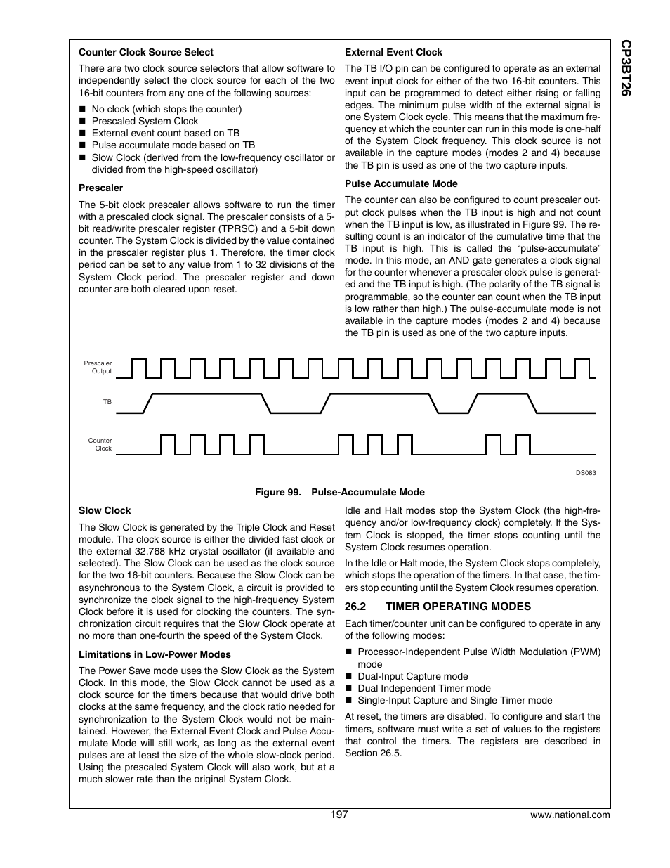 2 timer operating modes, Timer operating modes, Cp3 bt26 | National CP3BT26 User Manual | Page 197 / 278