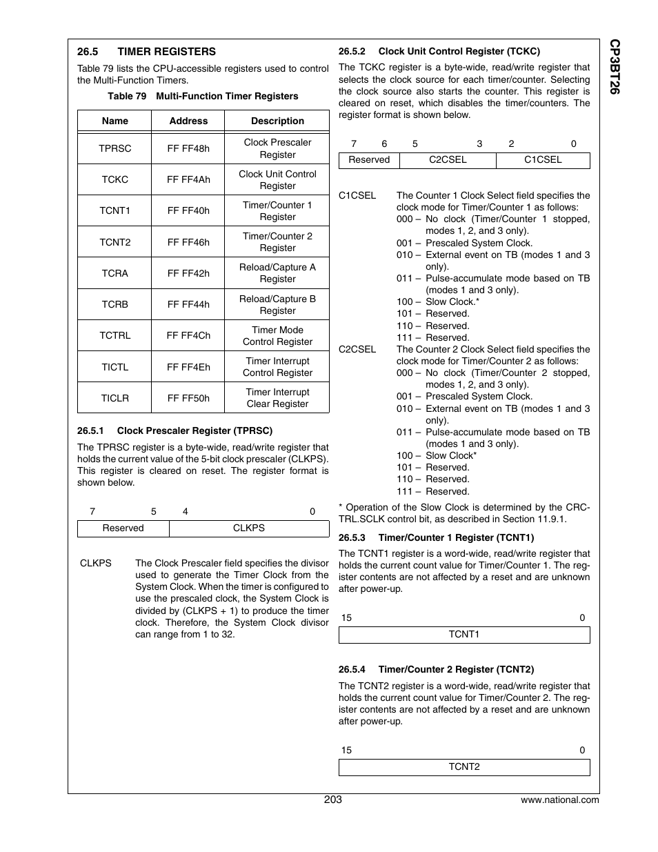 5 timer registers, Timer registers, Cp3 bt26 | National CP3BT26 User Manual | Page 203 / 278