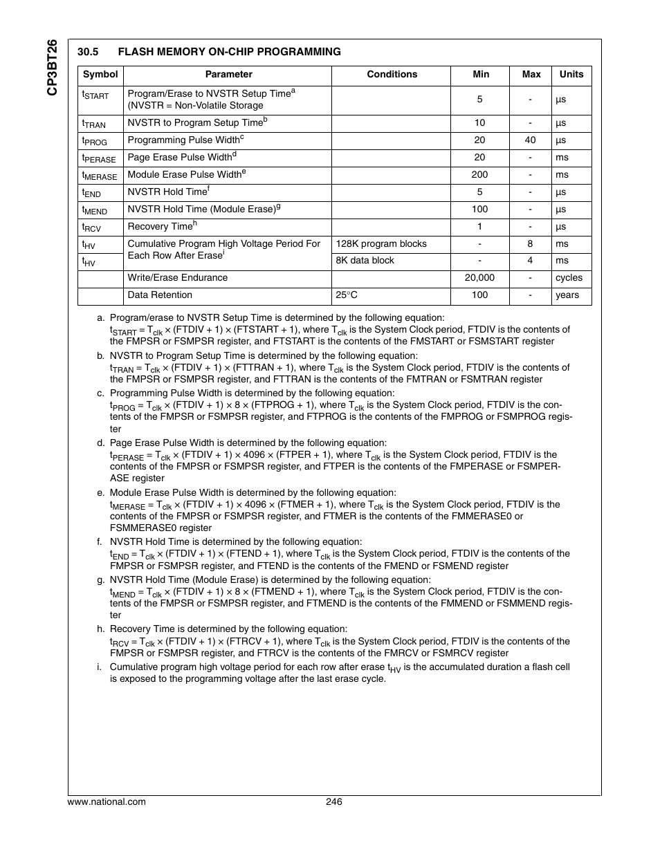 5 flash memory on-chip programming, Flash memory on-chip programming, Cp3bt26 | National CP3BT26 User Manual | Page 246 / 278