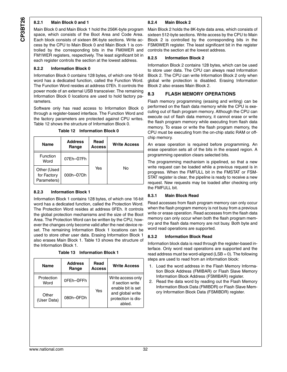 3 flash memory operations, Flash memory operations, Cp3bt26 | National CP3BT26 User Manual | Page 32 / 278