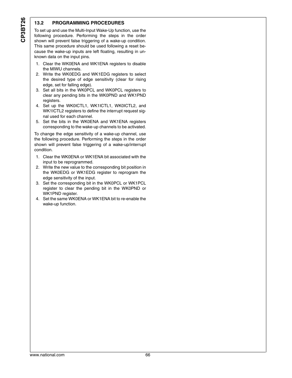 2 programming procedures, Programming procedures, Cp3bt26 | National CP3BT26 User Manual | Page 66 / 278