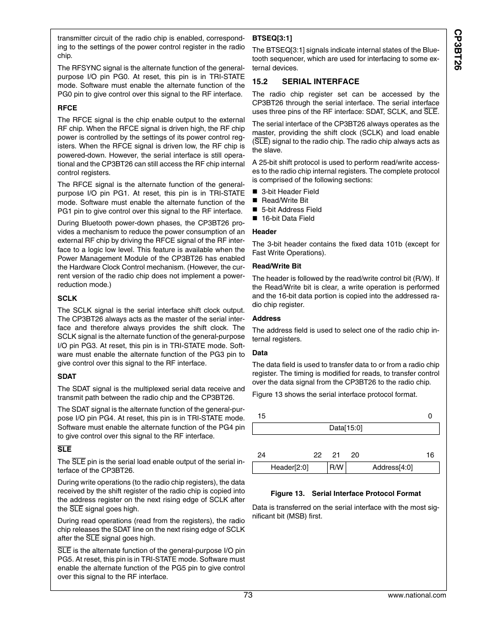 2 serial interface, Serial interface, Cp3 bt26 | National CP3BT26 User Manual | Page 73 / 278