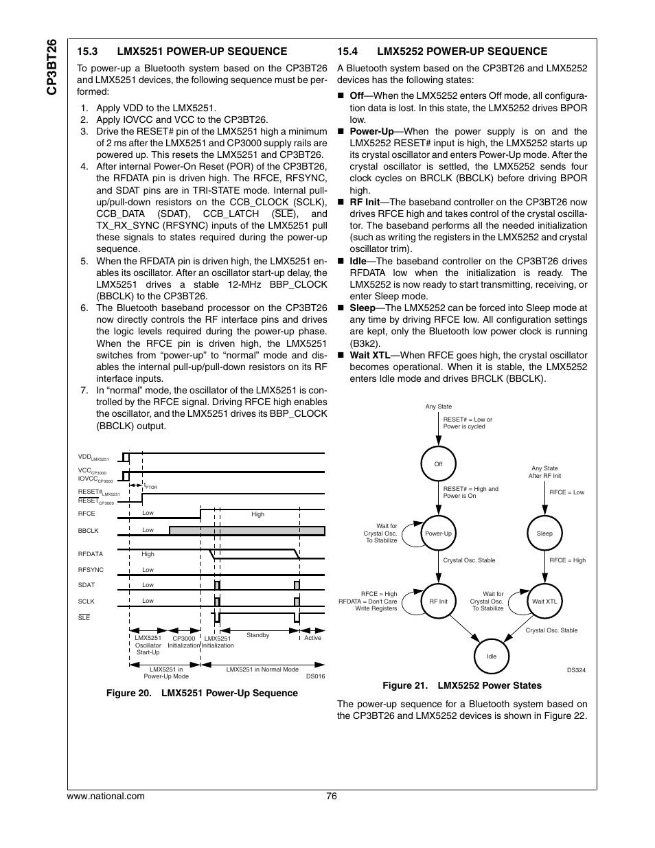 3 lmx5251 power-up sequence, 4 lmx5252 power-up sequence, Lmx5251 power-up sequence | Lmx5252 power-up sequence, Cp3bt26 | National CP3BT26 User Manual | Page 76 / 278