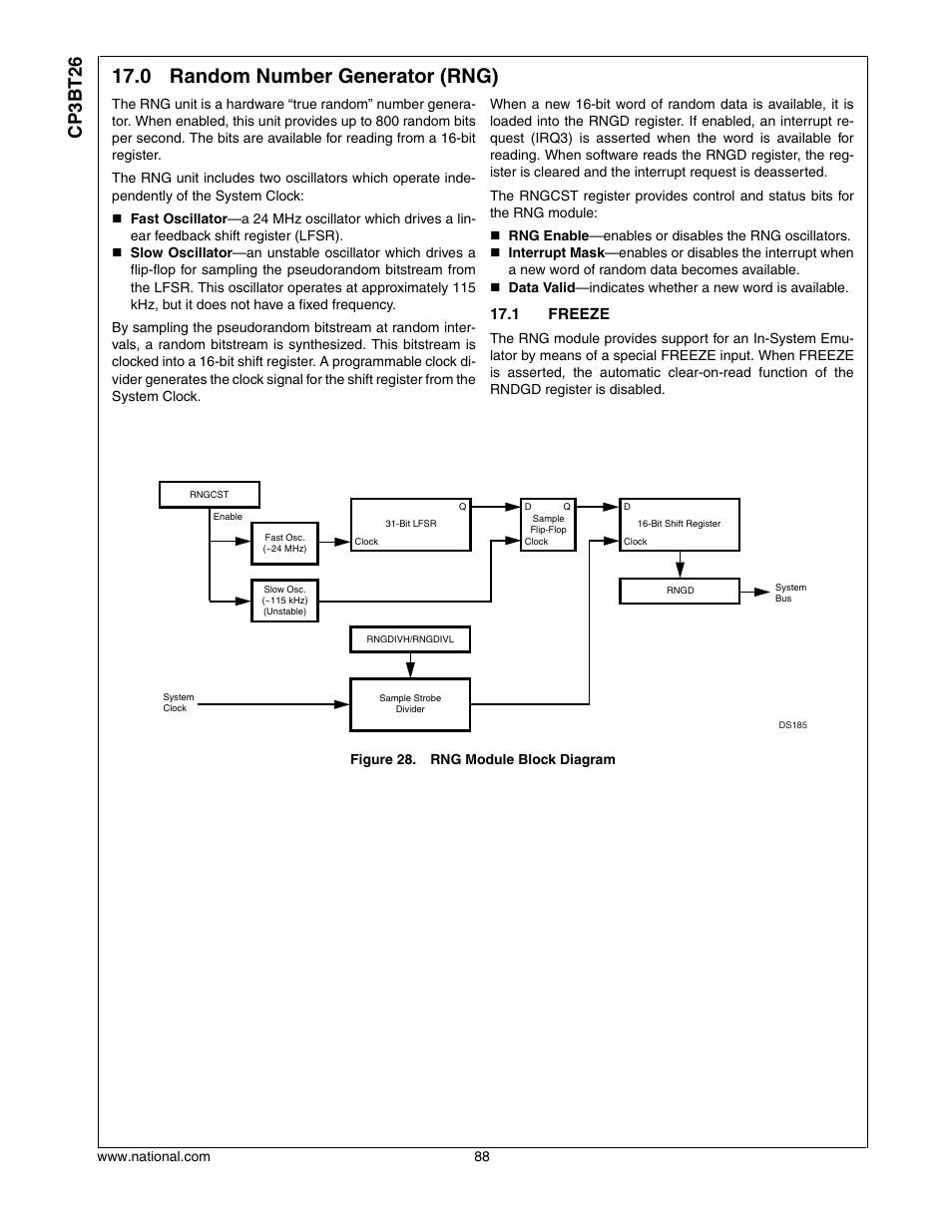 0 random number generator (rng), 1 freeze, Random number generator (rng) | Freeze, Cp3bt26 | National CP3BT26 User Manual | Page 88 / 278