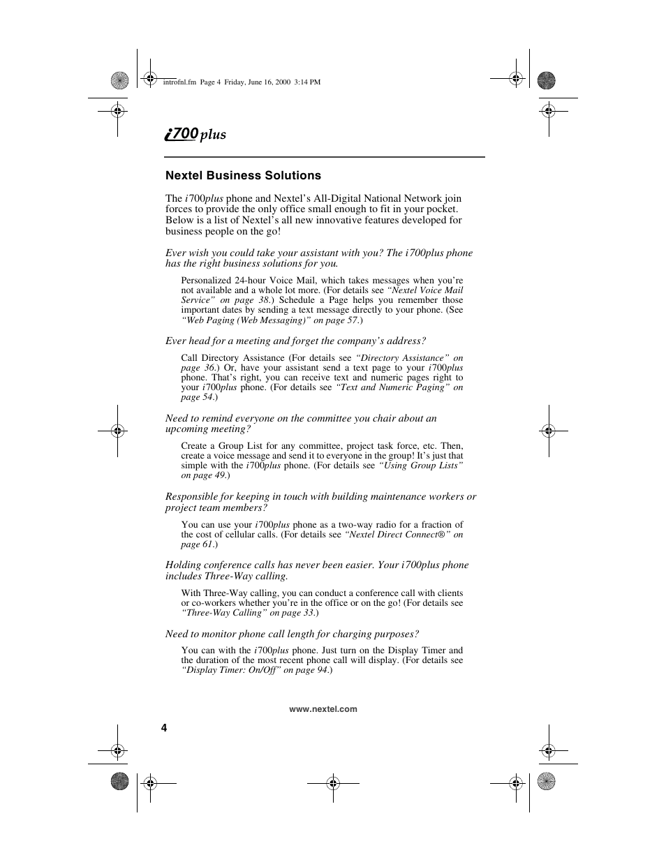 Nextel comm I700PLUS NTN9368-A User Manual | Page 12 / 140