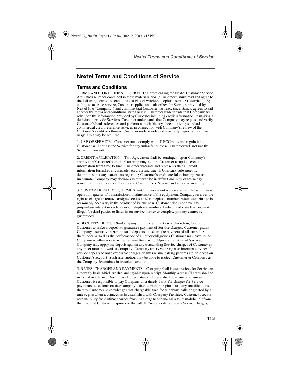 Nextel terms and conditions of service | Nextel comm I700PLUS NTN9368-A User Manual | Page 121 / 140