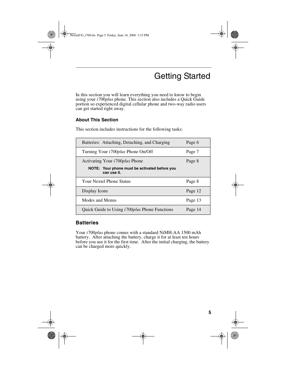 Getting started | Nextel comm I700PLUS NTN9368-A User Manual | Page 13 / 140