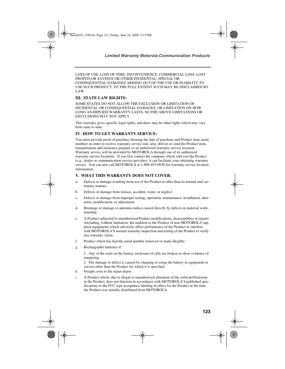 Nextel comm I700PLUS NTN9368-A User Manual | Page 131 / 140