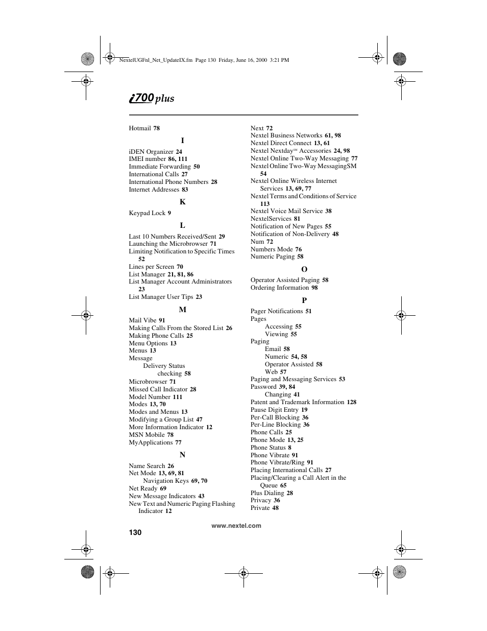 Nextel comm I700PLUS NTN9368-A User Manual | Page 138 / 140