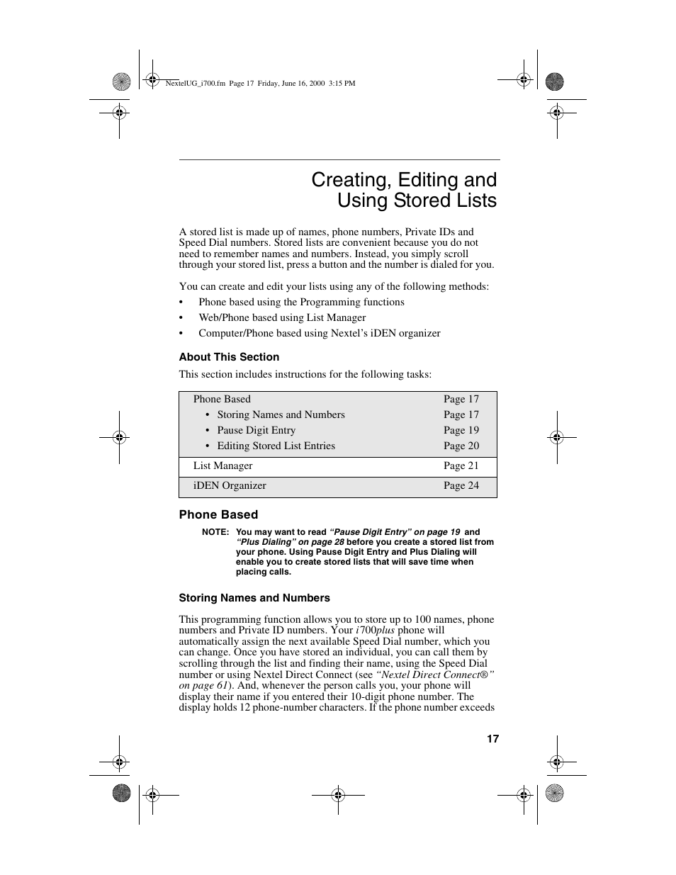 Creating, editing and using stored lists | Nextel comm I700PLUS NTN9368-A User Manual | Page 25 / 140
