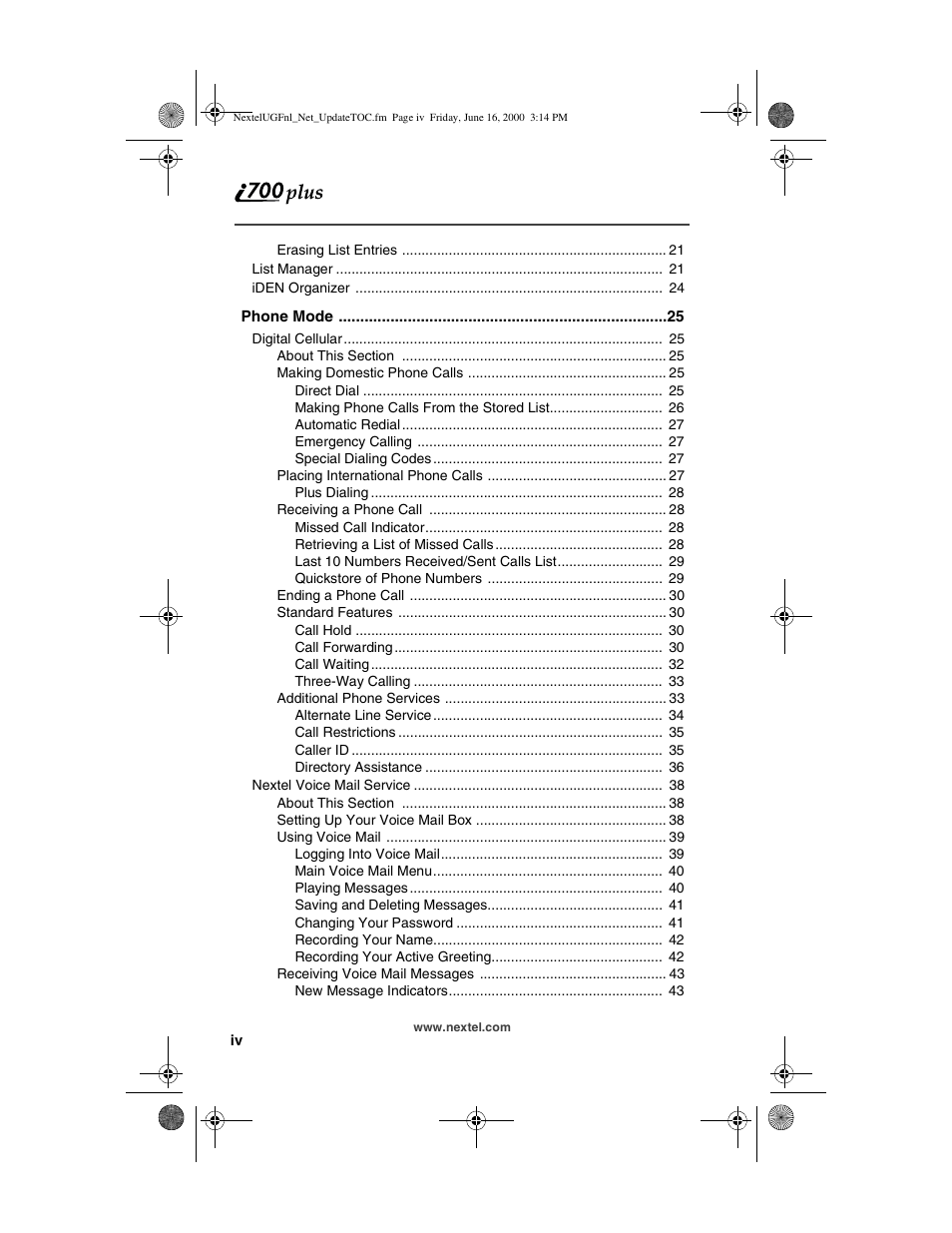 Nextel comm I700PLUS NTN9368-A User Manual | Page 4 / 140