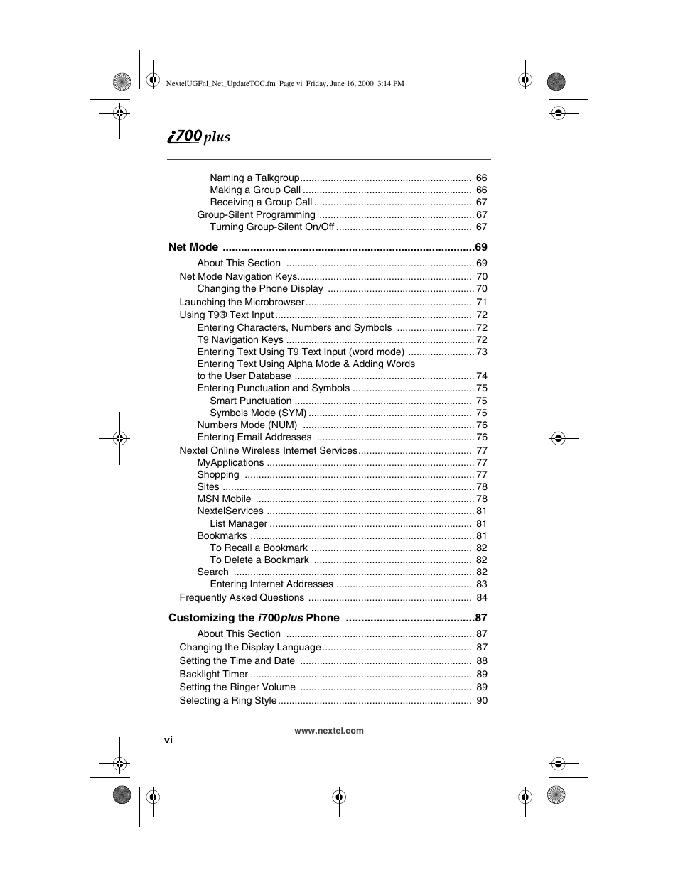Nextel comm I700PLUS NTN9368-A User Manual | Page 6 / 140