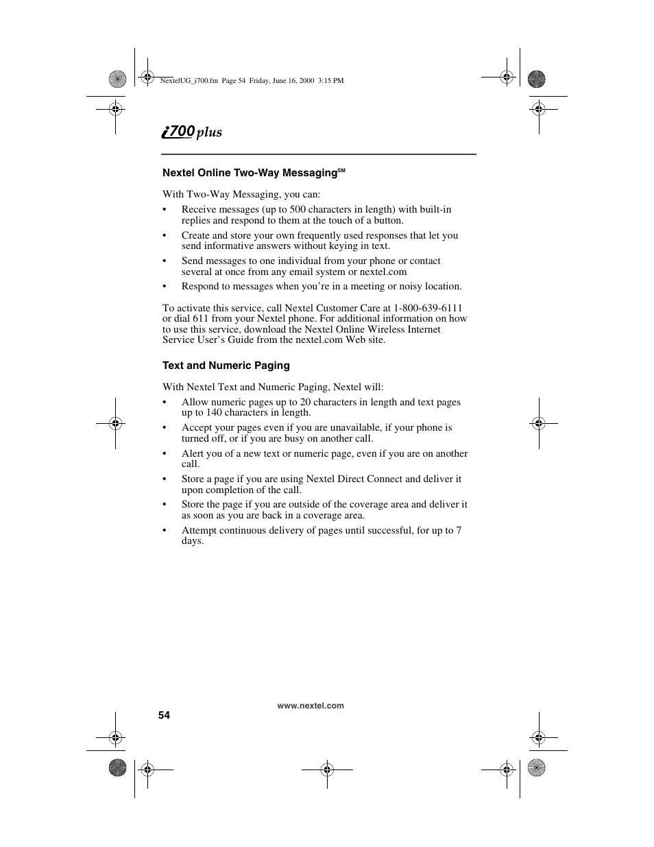 Nextel comm I700PLUS NTN9368-A User Manual | Page 62 / 140