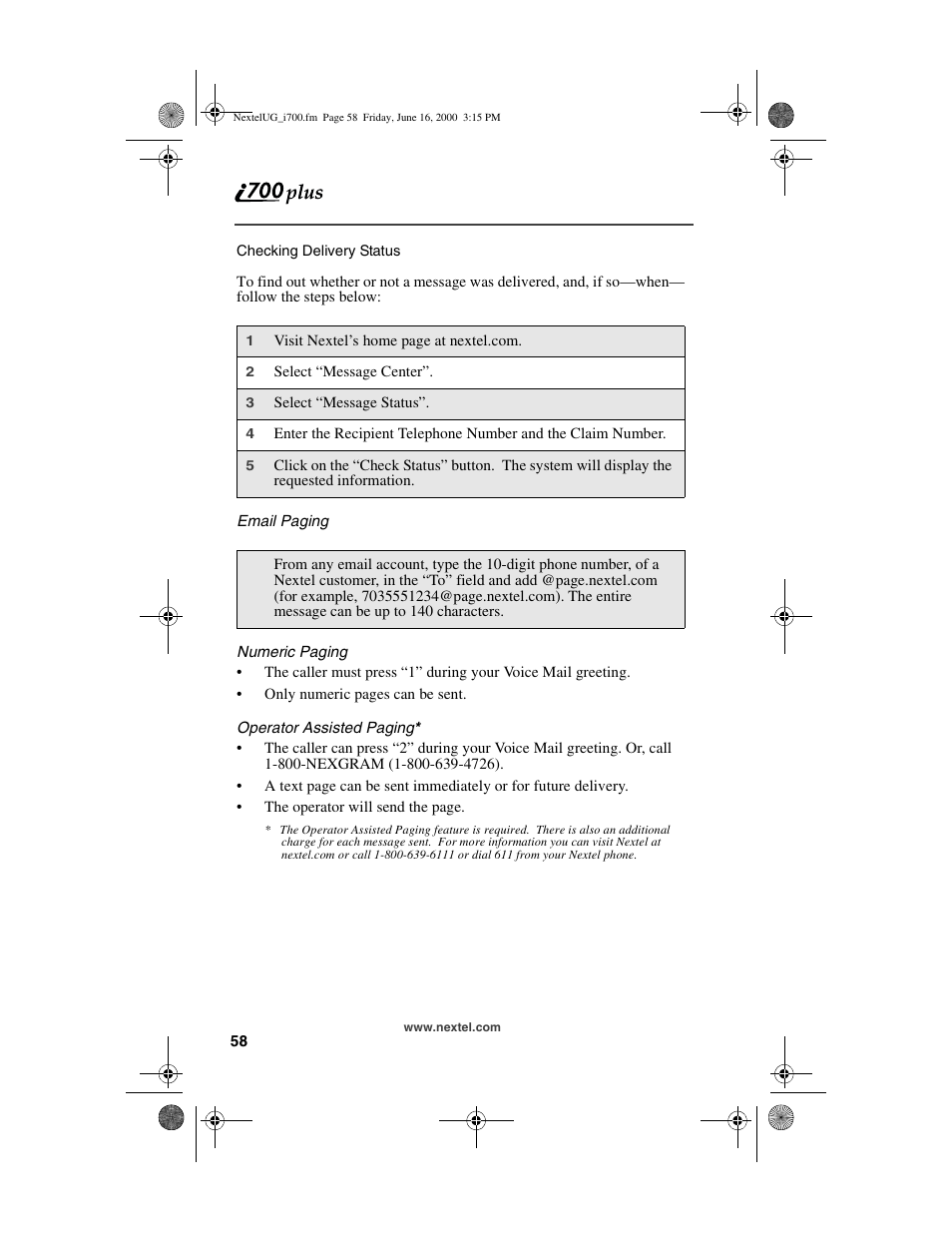 Nextel comm I700PLUS NTN9368-A User Manual | Page 66 / 140