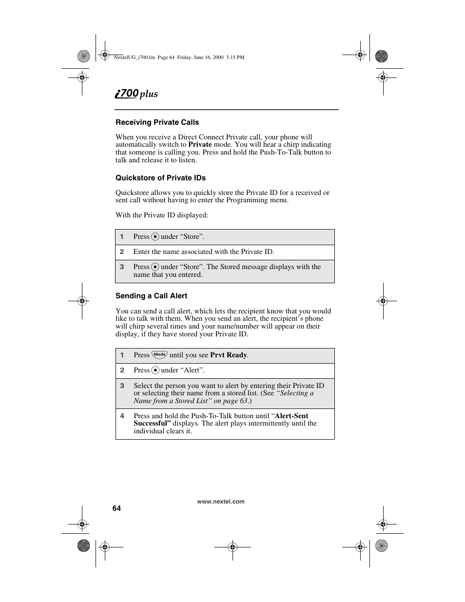 Nextel comm I700PLUS NTN9368-A User Manual | Page 72 / 140