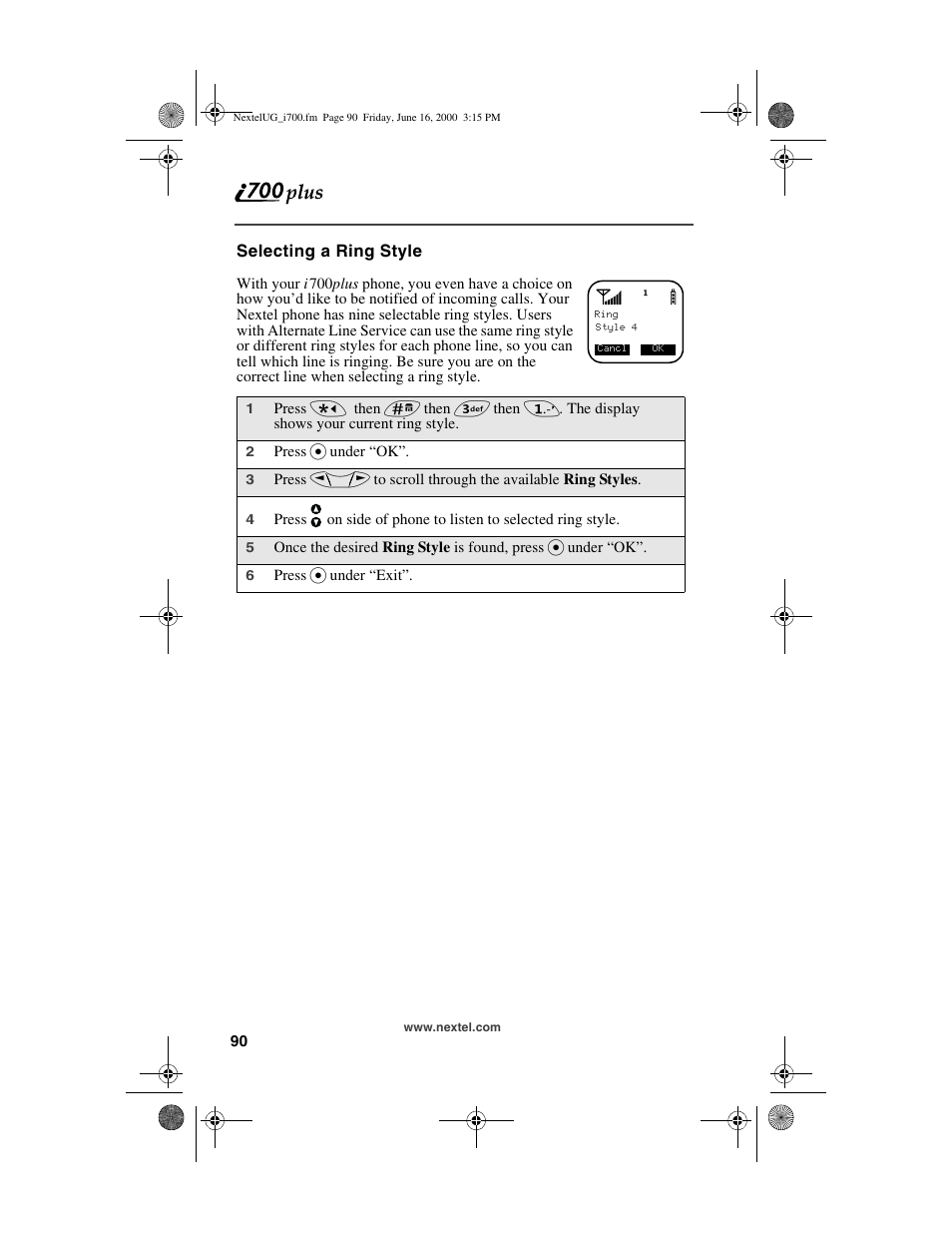 Selecting a ring style | Nextel comm I700PLUS NTN9368-A User Manual | Page 98 / 140