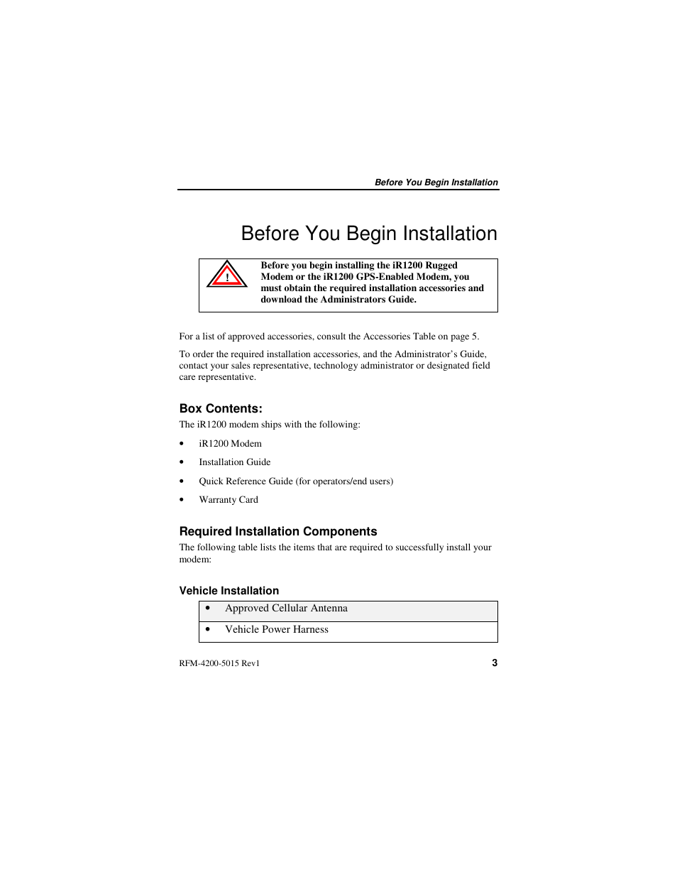 Before you begin installation | Nextel comm IR1200 User Manual | Page 11 / 70