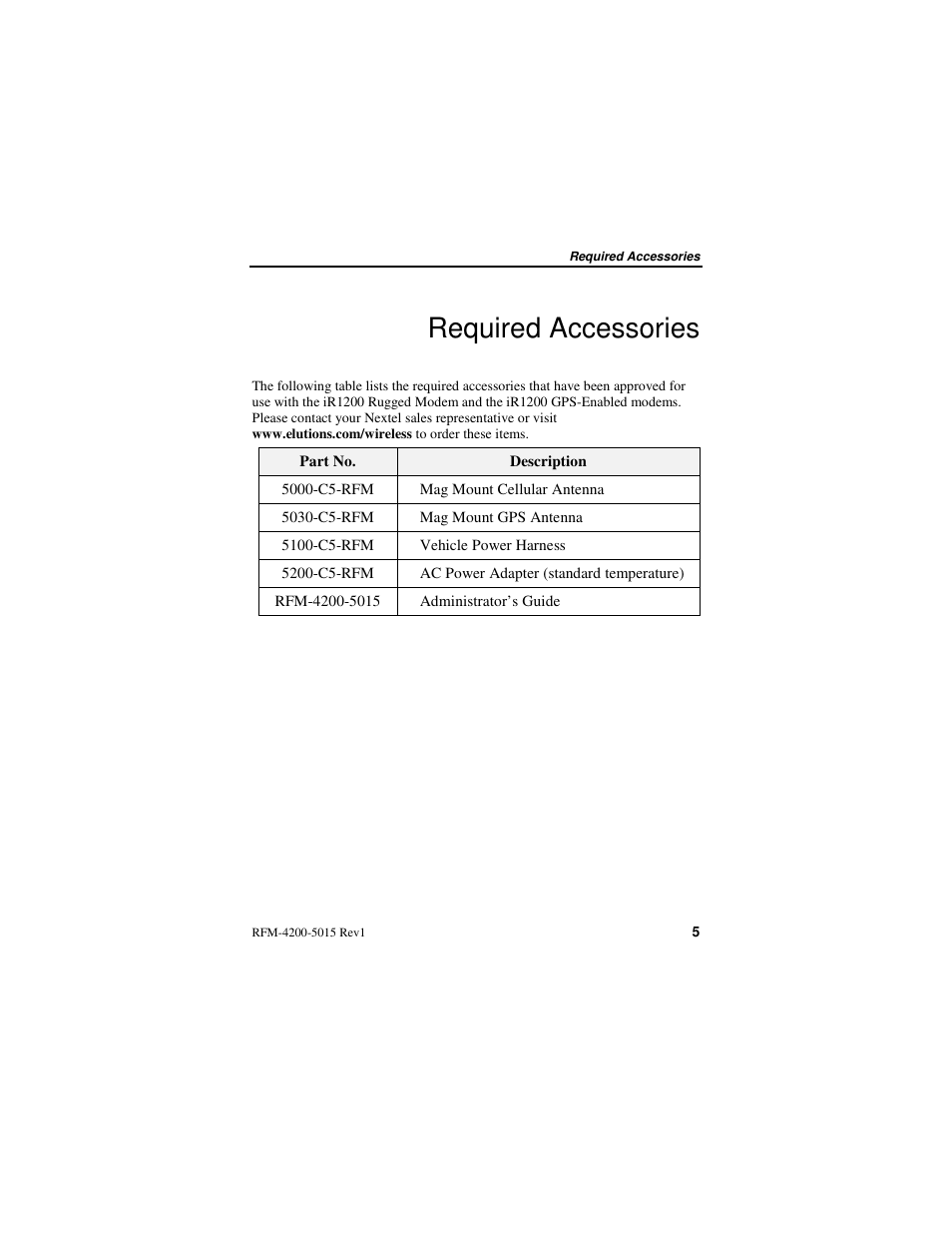 Required accessories | Nextel comm IR1200 User Manual | Page 13 / 70