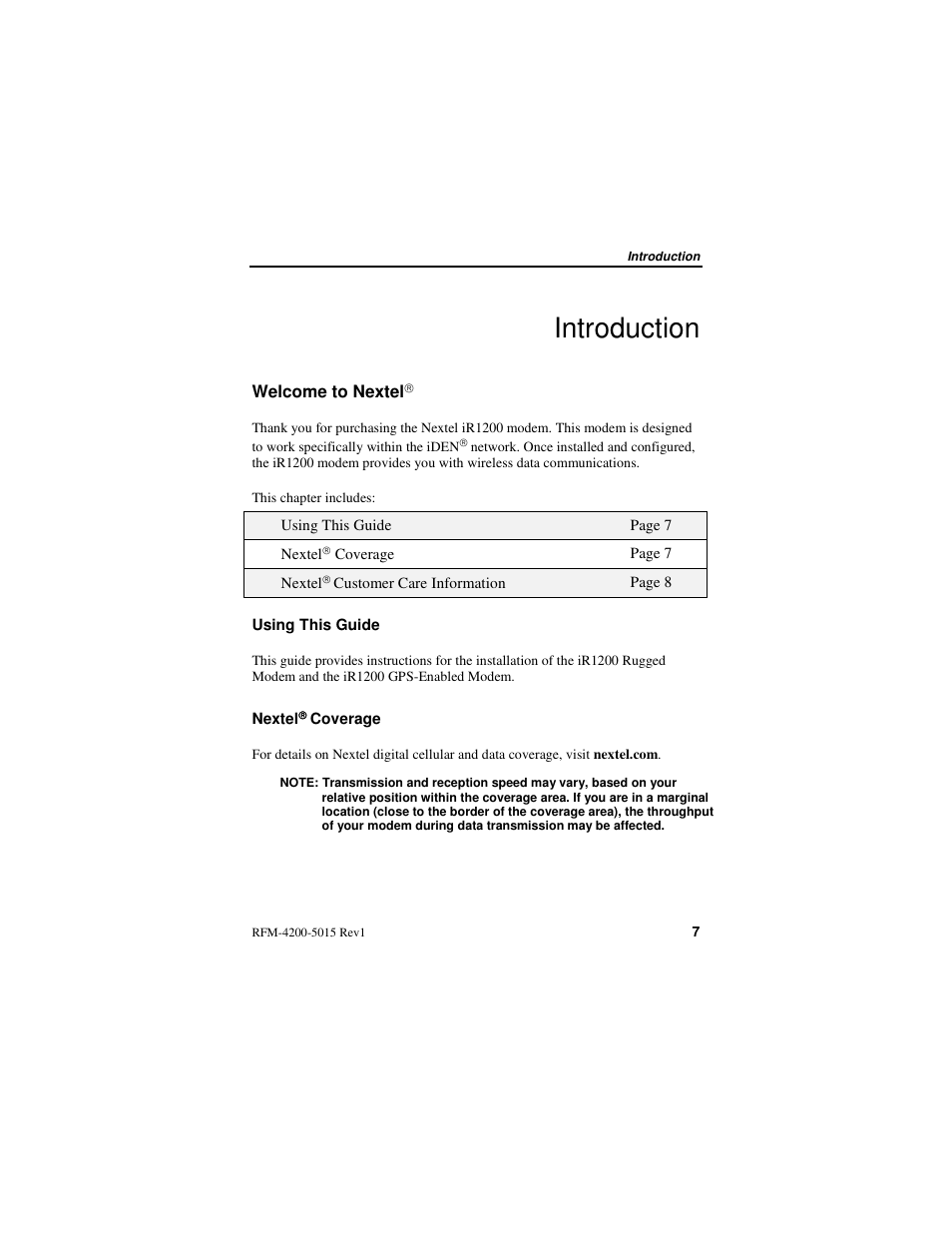 Introduction | Nextel comm IR1200 User Manual | Page 15 / 70