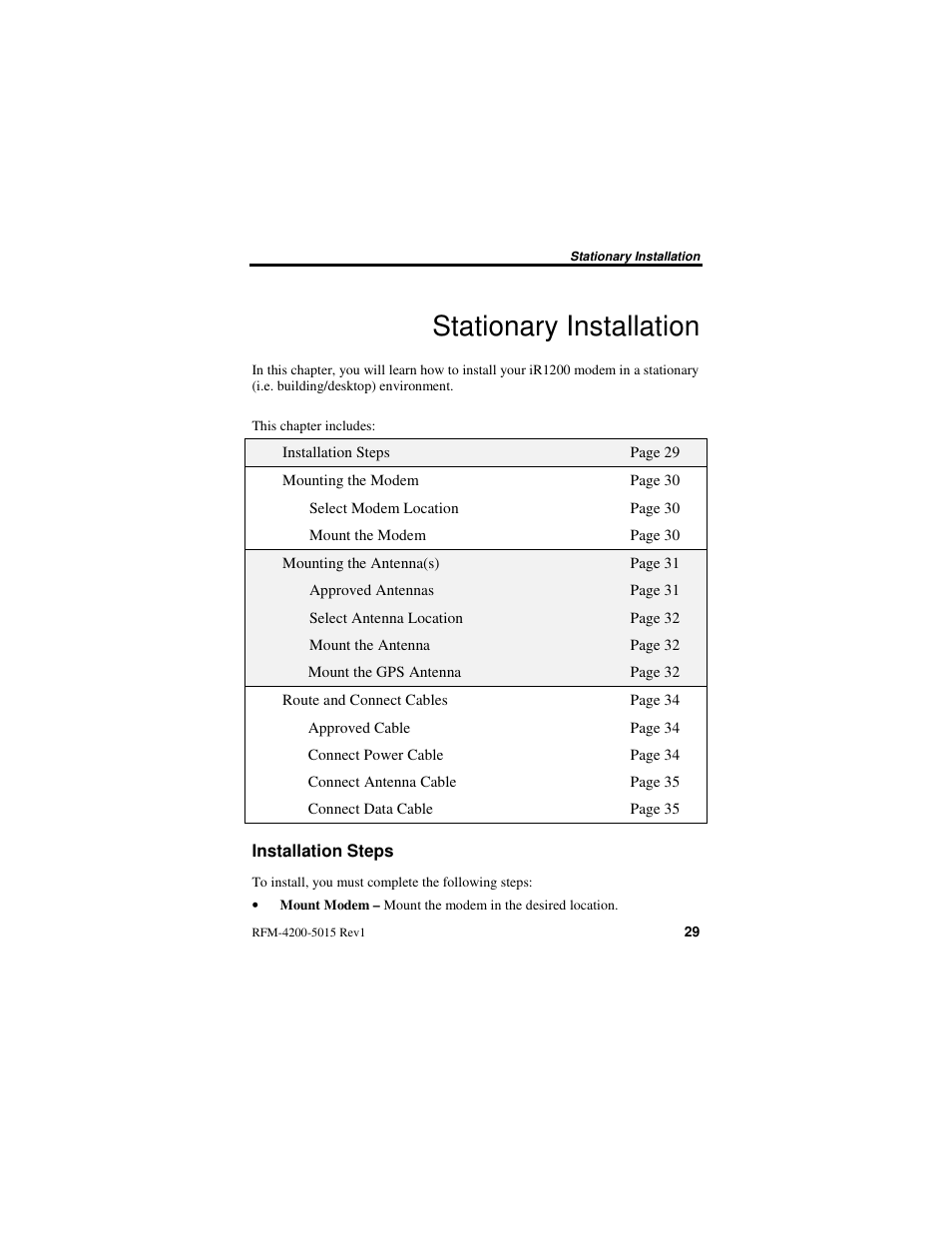 Stationary installation | Nextel comm IR1200 User Manual | Page 37 / 70