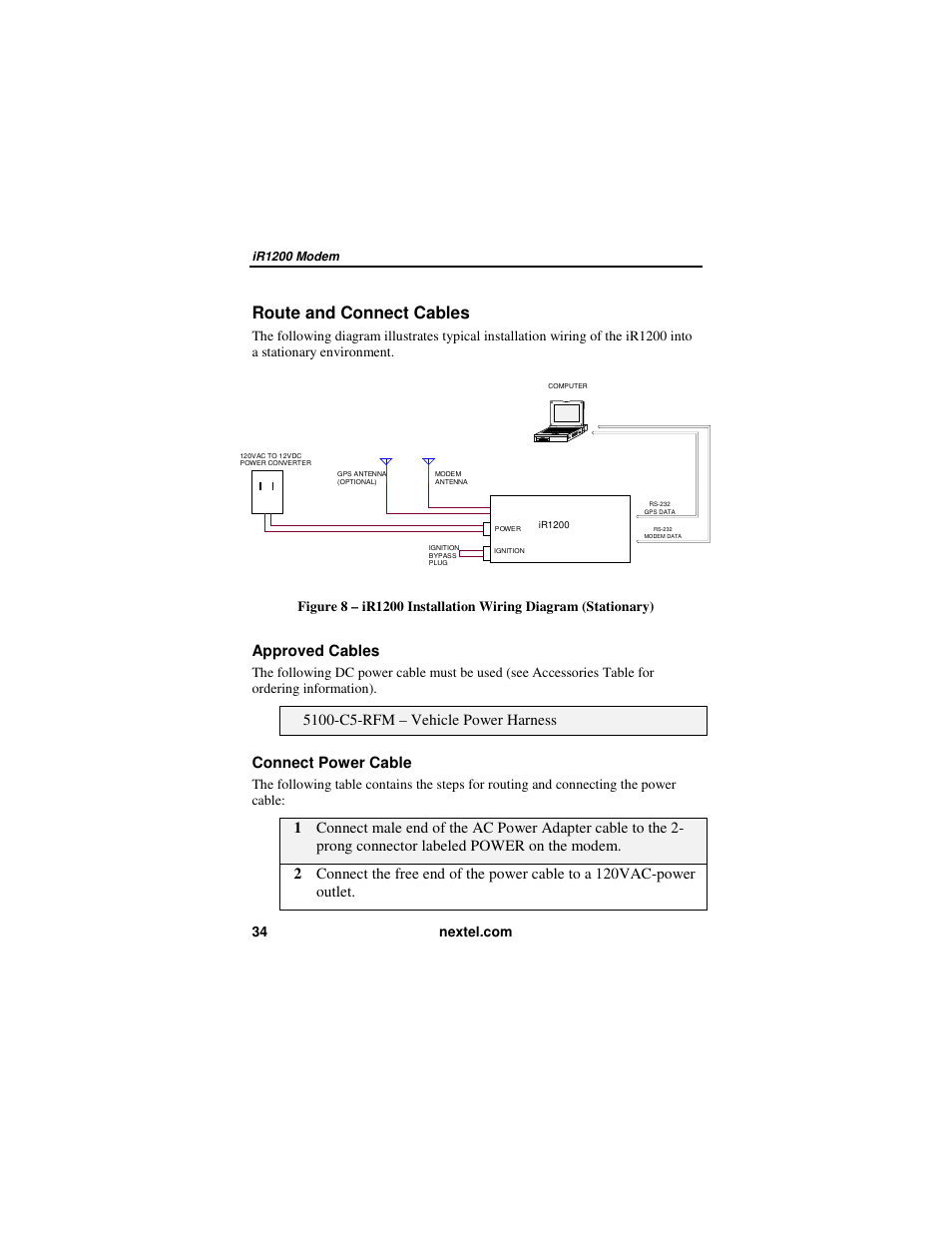 Route and connect cables, Approved cables | Nextel comm IR1200 User Manual | Page 42 / 70