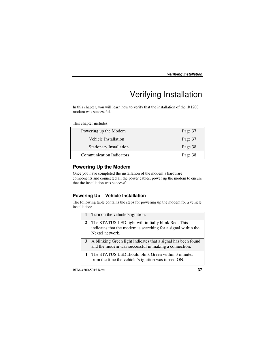 Verifying installation | Nextel comm IR1200 User Manual | Page 45 / 70