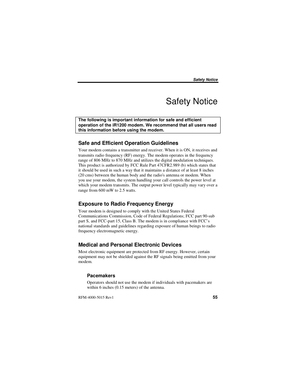 Safety notice | Nextel comm IR1200 User Manual | Page 63 / 70