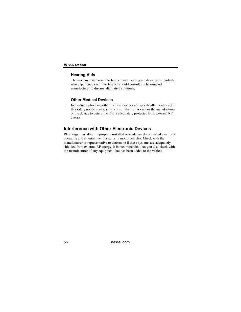 Nextel comm IR1200 User Manual | Page 64 / 70