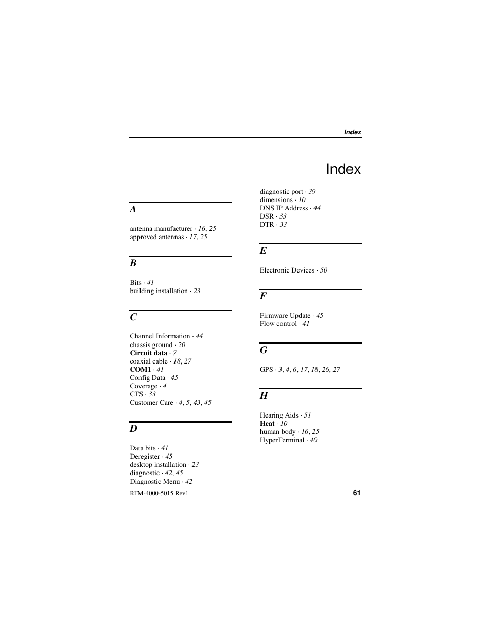 Index | Nextel comm IR1200 User Manual | Page 69 / 70