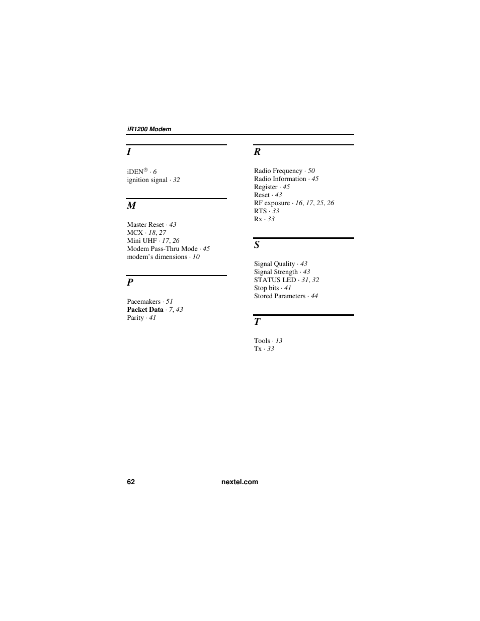 Nextel comm IR1200 User Manual | Page 70 / 70