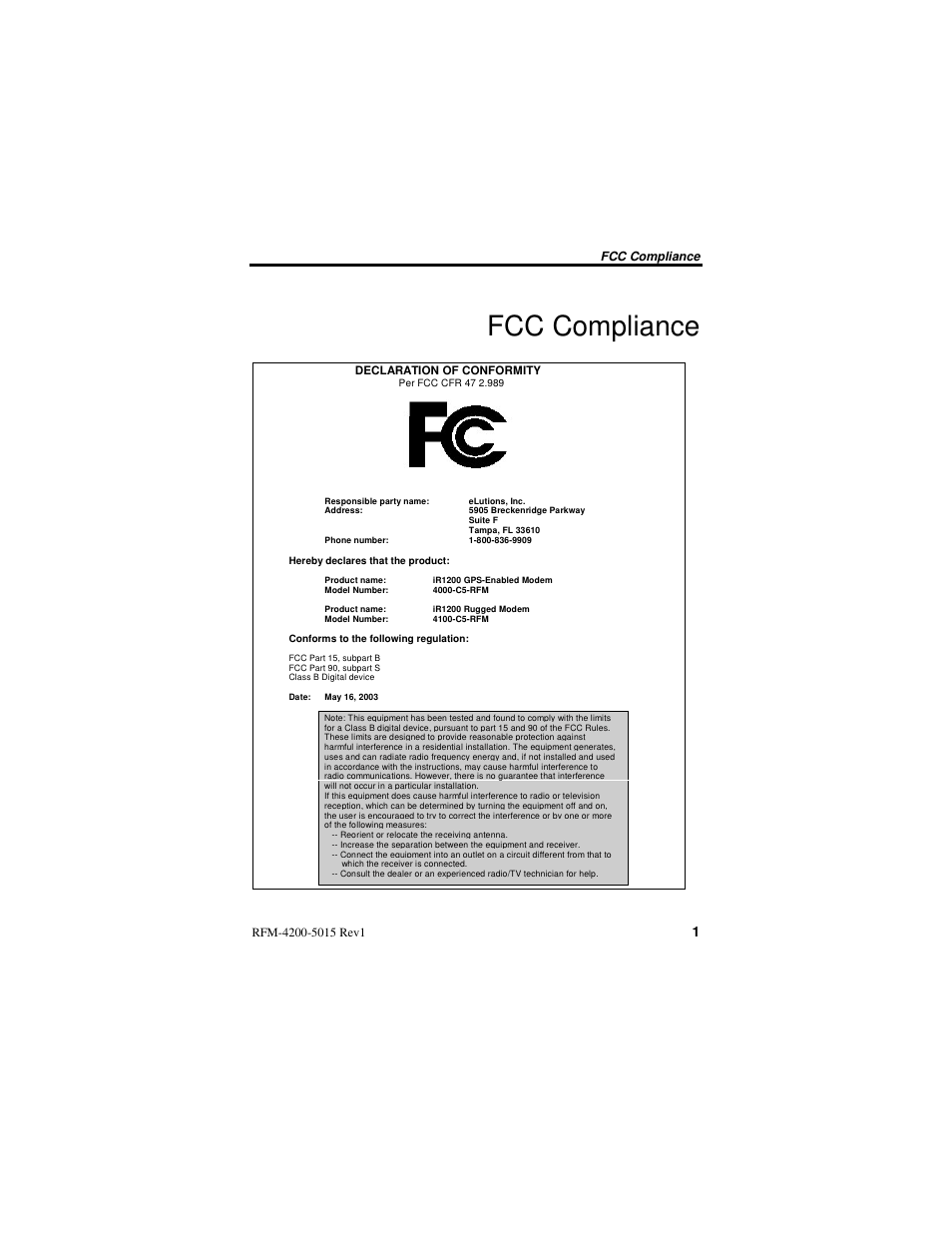 Fcc compliance | Nextel comm IR1200 User Manual | Page 9 / 70