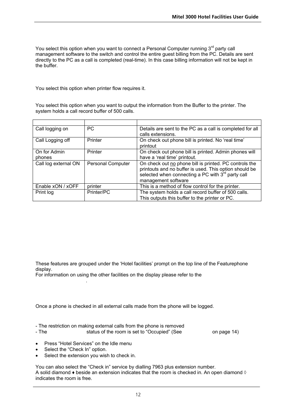 Reception phone hotel facilities, Check in, When you activate check in for a phone | Eception phone | Nextel comm 3000 User Manual | Page 14 / 24