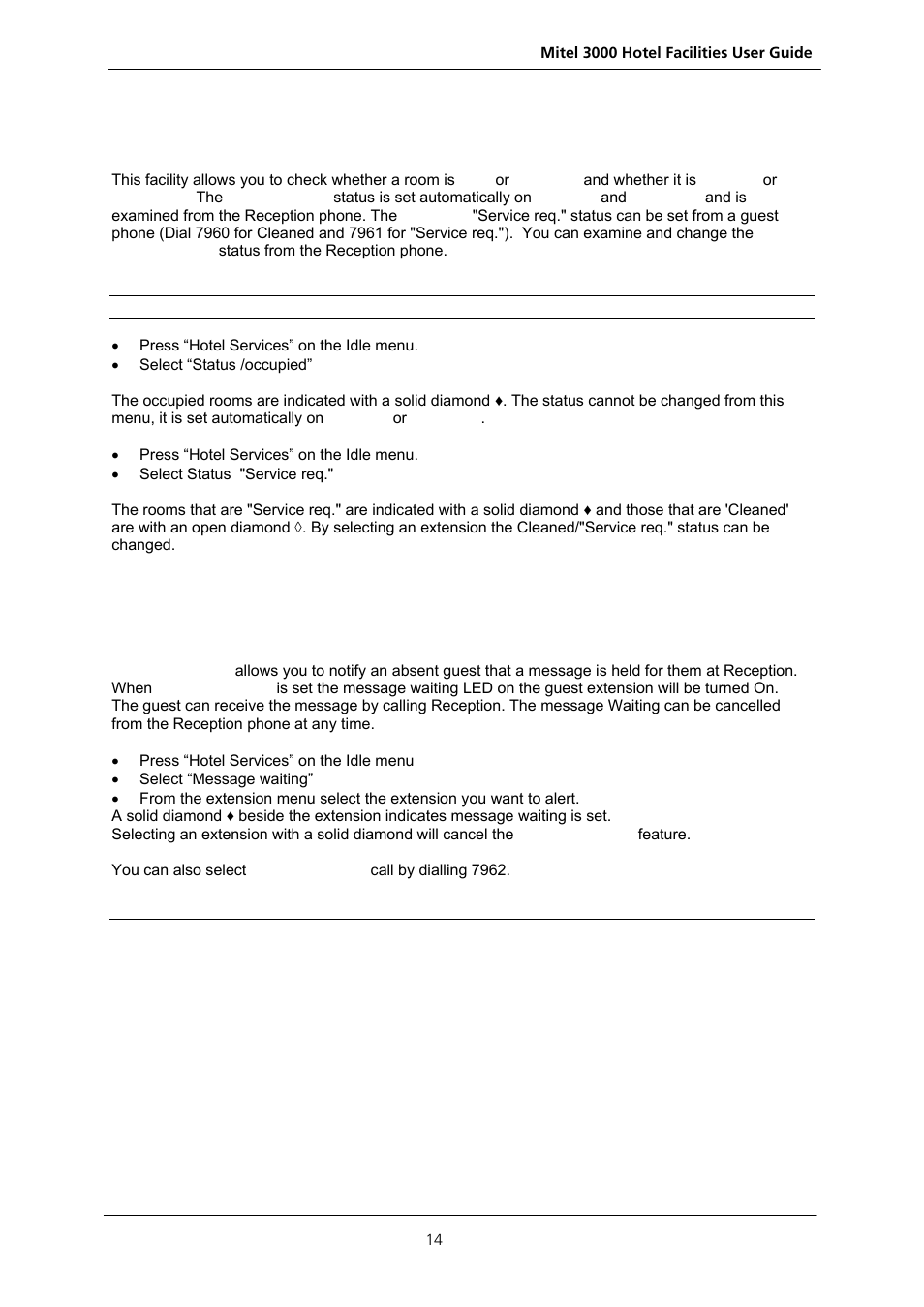 Room status, Message waiting | Nextel comm 3000 User Manual | Page 16 / 24