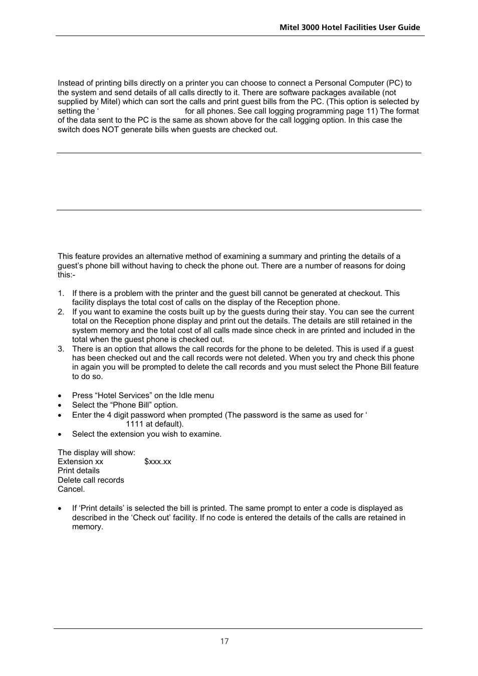 Option 2- call logging, Phone bill | Nextel comm 3000 User Manual | Page 19 / 24