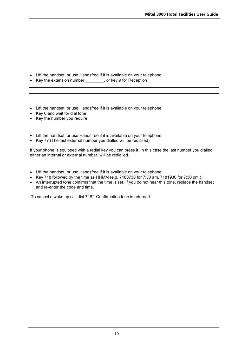 User guide for guest phones, To make an internal call, To make an external call | Last number redial, Wake up call | Nextel comm 3000 User Manual | Page 21 / 24