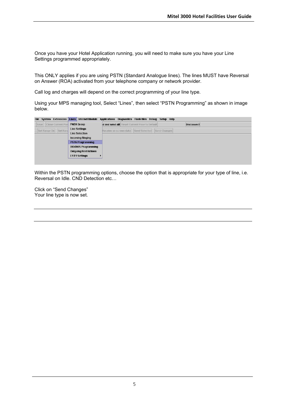 Line settings for hotel mitel 3000 | Nextel comm 3000 User Manual | Page 7 / 24