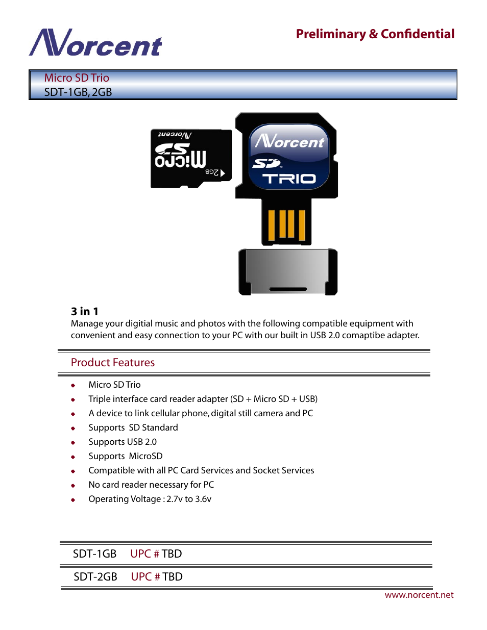 Norcent Technologies SDT-2GB UPC # TBD User Manual | 1 page