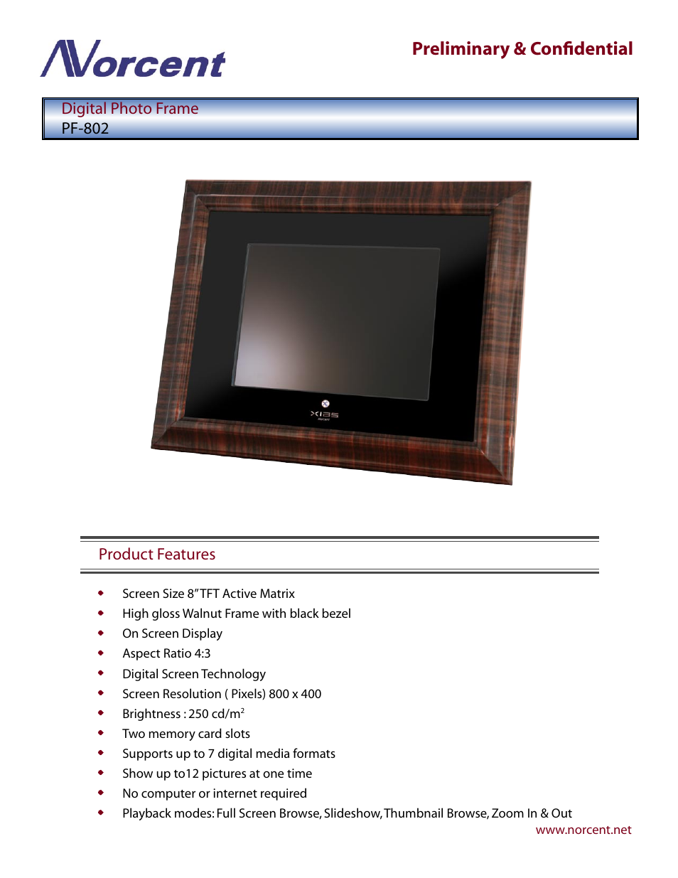 Norcent Technologies PF-802 User Manual | 2 pages