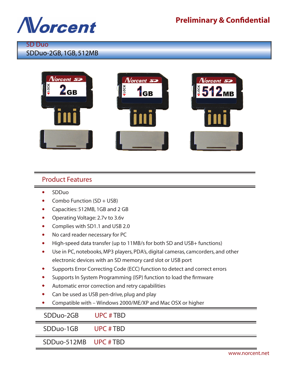 Norcent Technologies SDDuo-1GB UPC # TBD User Manual | 1 page